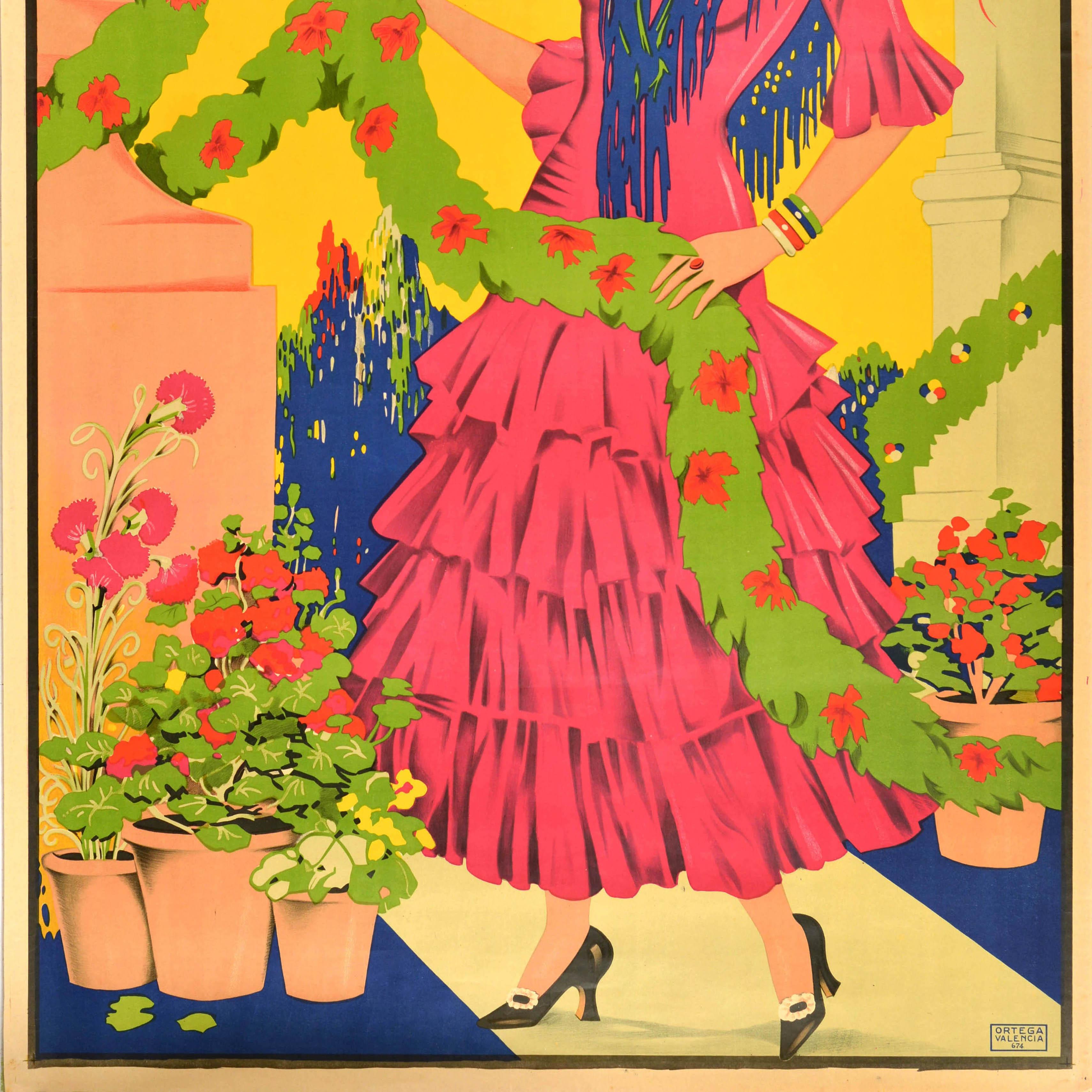 Original Antike Reiseplakat Visite Espana Besuchen Sie Spanien Flamenco Art Deco im Zustand „Gut“ im Angebot in London, GB