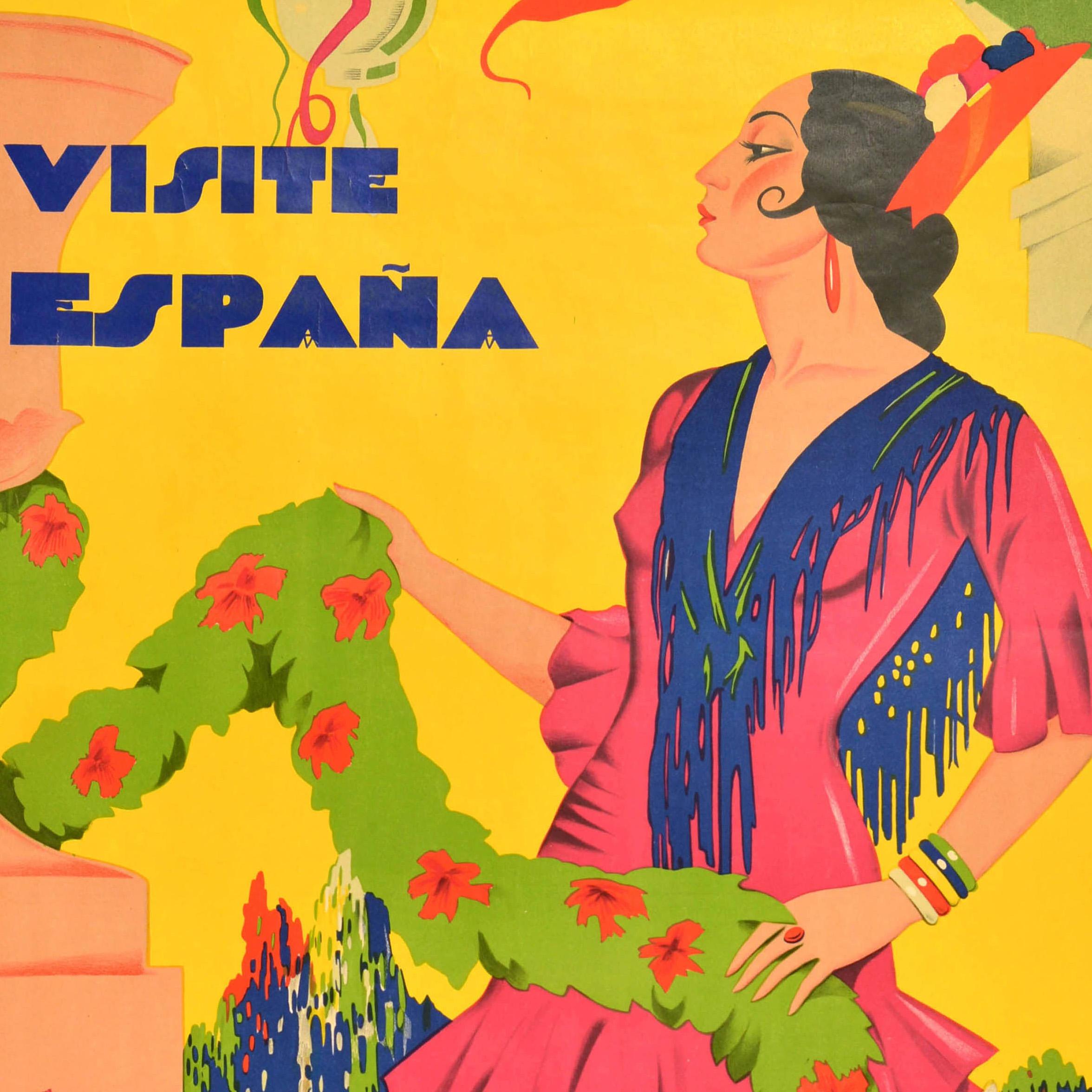 Original Antike Reiseplakat Visite Espana Besuchen Sie Spanien Flamenco Art Deco (Frühes 20. Jahrhundert) im Angebot