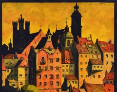 Original Antique Travel Poster Warszawa Warsaw Polish State Railways City Art