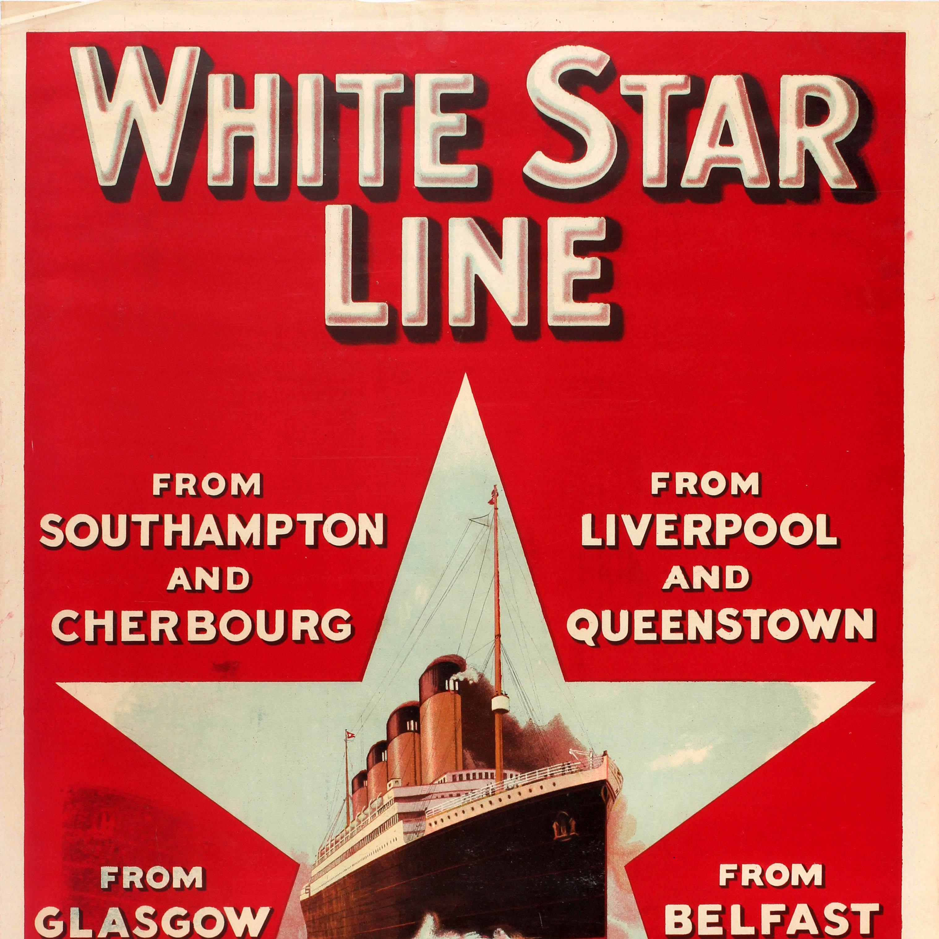 British Original Antique Travel Poster White Star Line United States Canada RMS Olympic For Sale