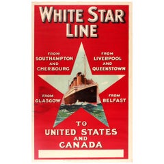 Original Antique Travel Poster White Star Line United States Canada RMS Olympic