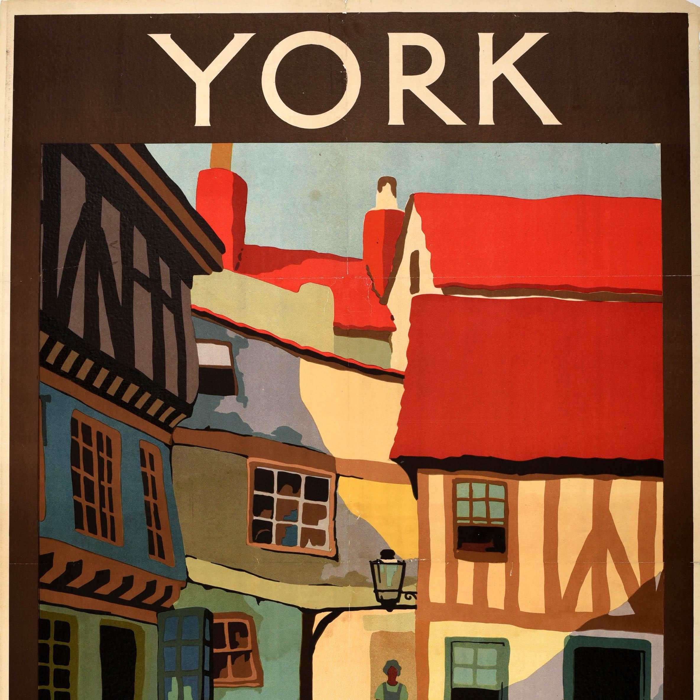 British Original Antique Travel Poster York LNER Railway Little Shambles Danvers England For Sale
