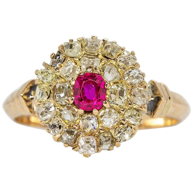 Original Antique Victorian 18 Karat Gold Old Mine Ruby Ring im Angebot