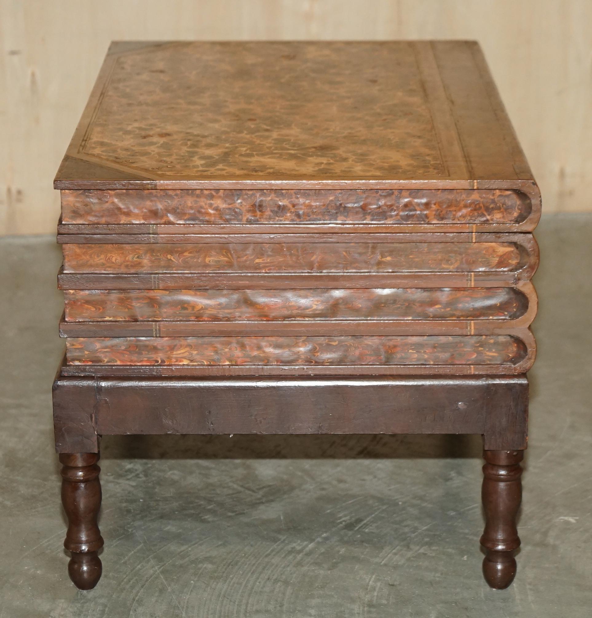 Original Antique Victorian Faux Stack of Books Large Side Table Internal Storage For Sale 4