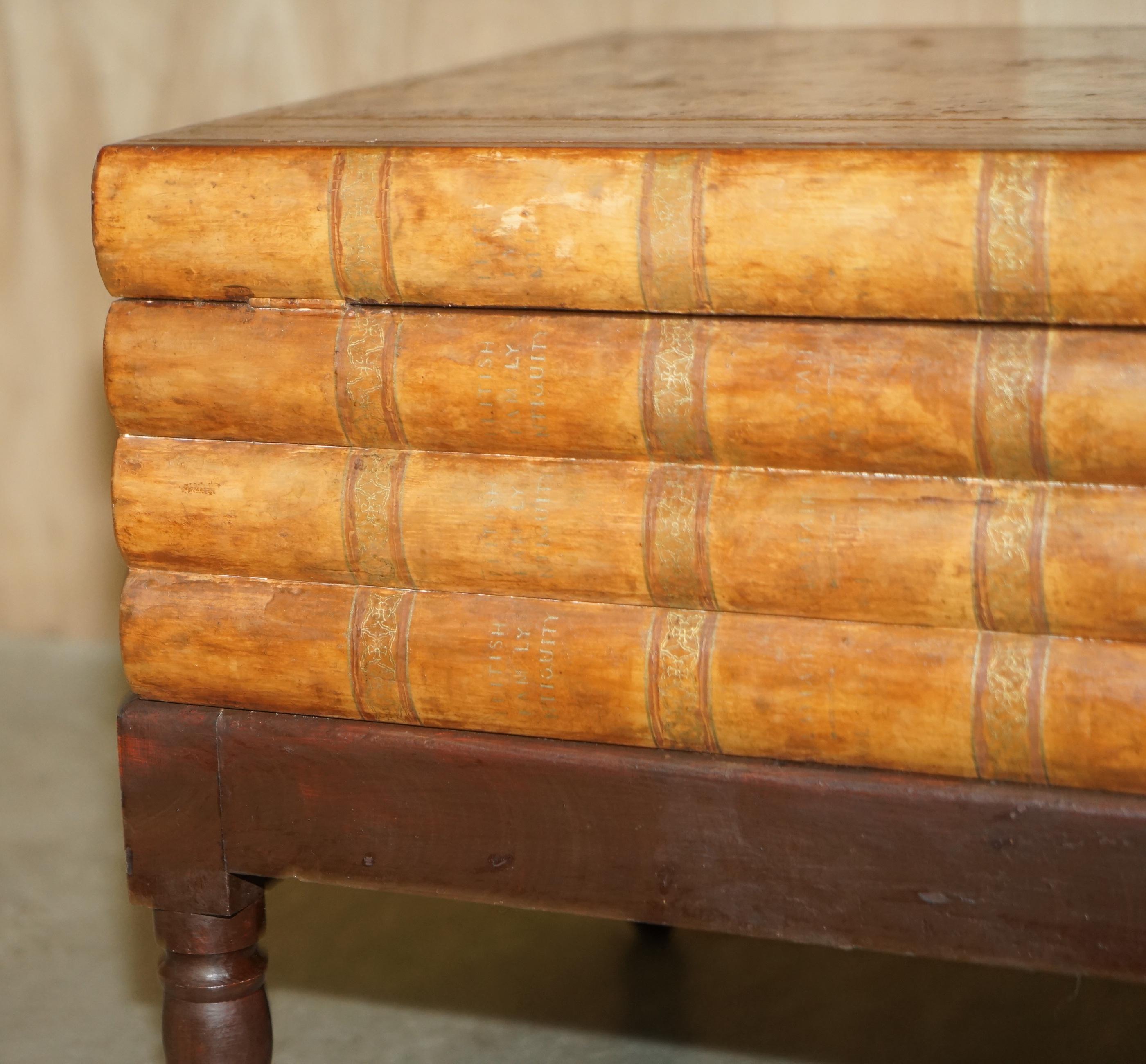 Late 19th Century Original Antique Victorian Faux Stack of Books Large Side Table Internal Storage For Sale