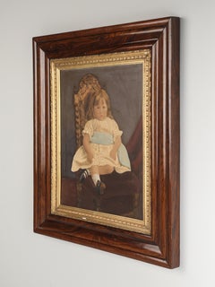 Dipinto originale antico vittoriano "Una ragazza con fascia blu" in cornice di palissandro