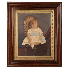 Original Antikes viktorianisches Gemälde „Ein Mädchen mit blauer Schärpe“ in Rosenholzrahmen