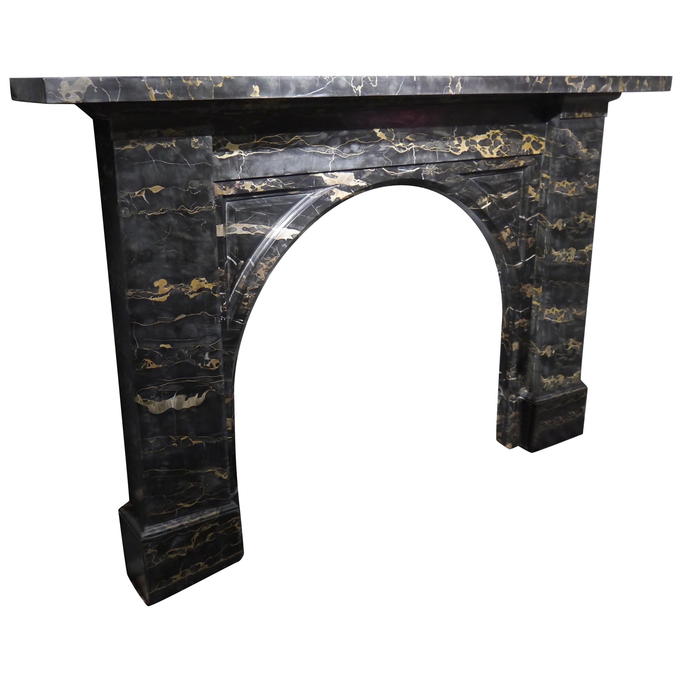 Original Antique Victorian Portoro Marble Arched Fireplace Mantel Piece