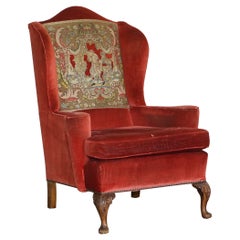Poltrona a dorso d'asino William Morris originale d'epoca vittoriana Ricami d'epoca