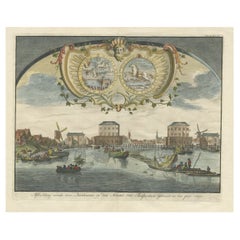 Original Antique View of the Amstel River, Near Amsterdam, Holland, 1730