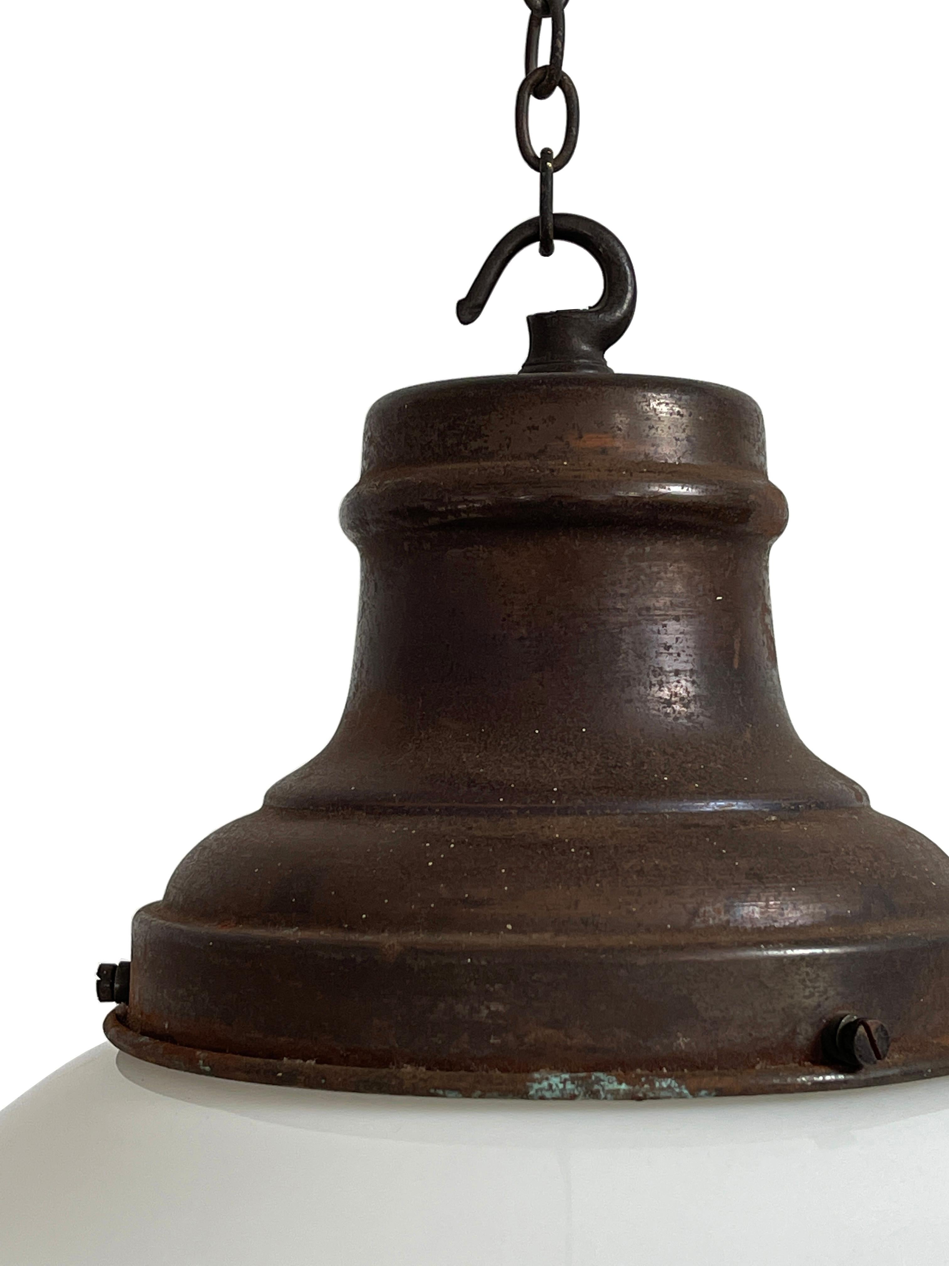 British Original Antique Vintage English Church Opaline Milk Glass Ceiling Pendant Light