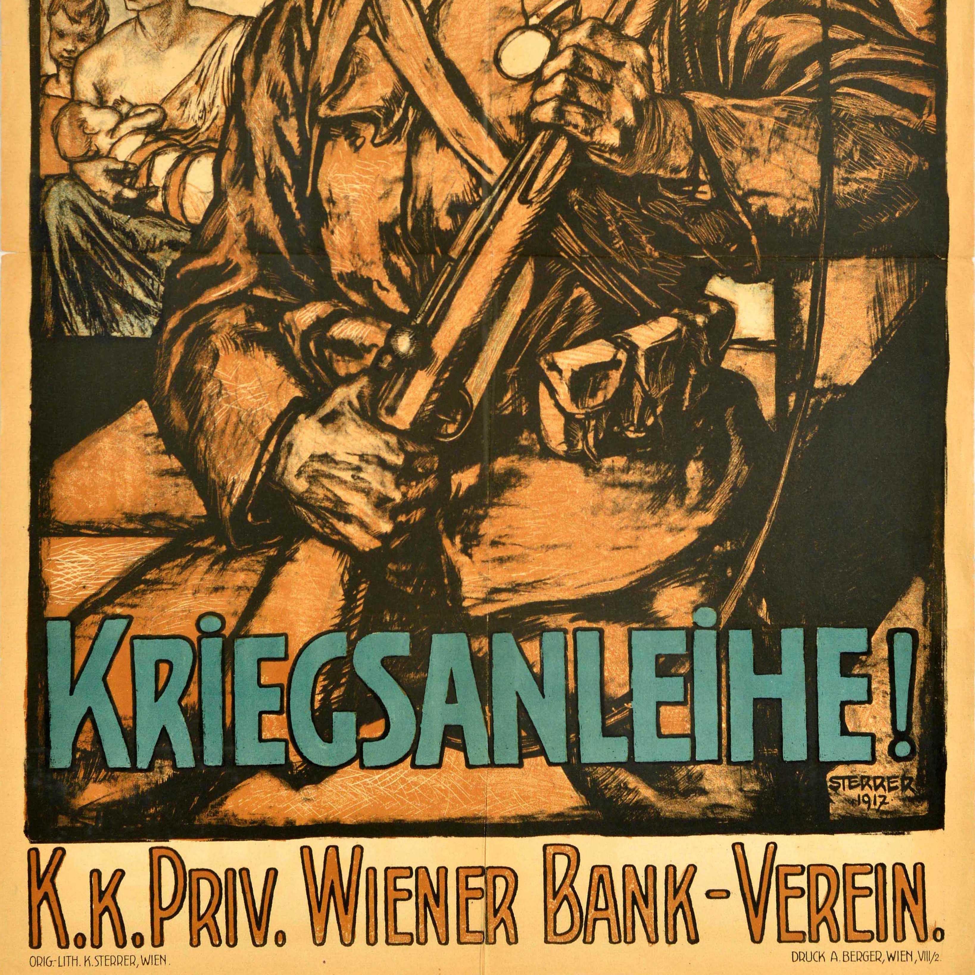 Early 20th Century Original Antique War Bond Poster Austrian War Loan Viennese Bank Association WWI For Sale