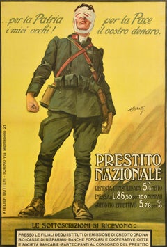 Original Antique War Bond Poster National Loan WWI Prestito Nazionale Italy Pace