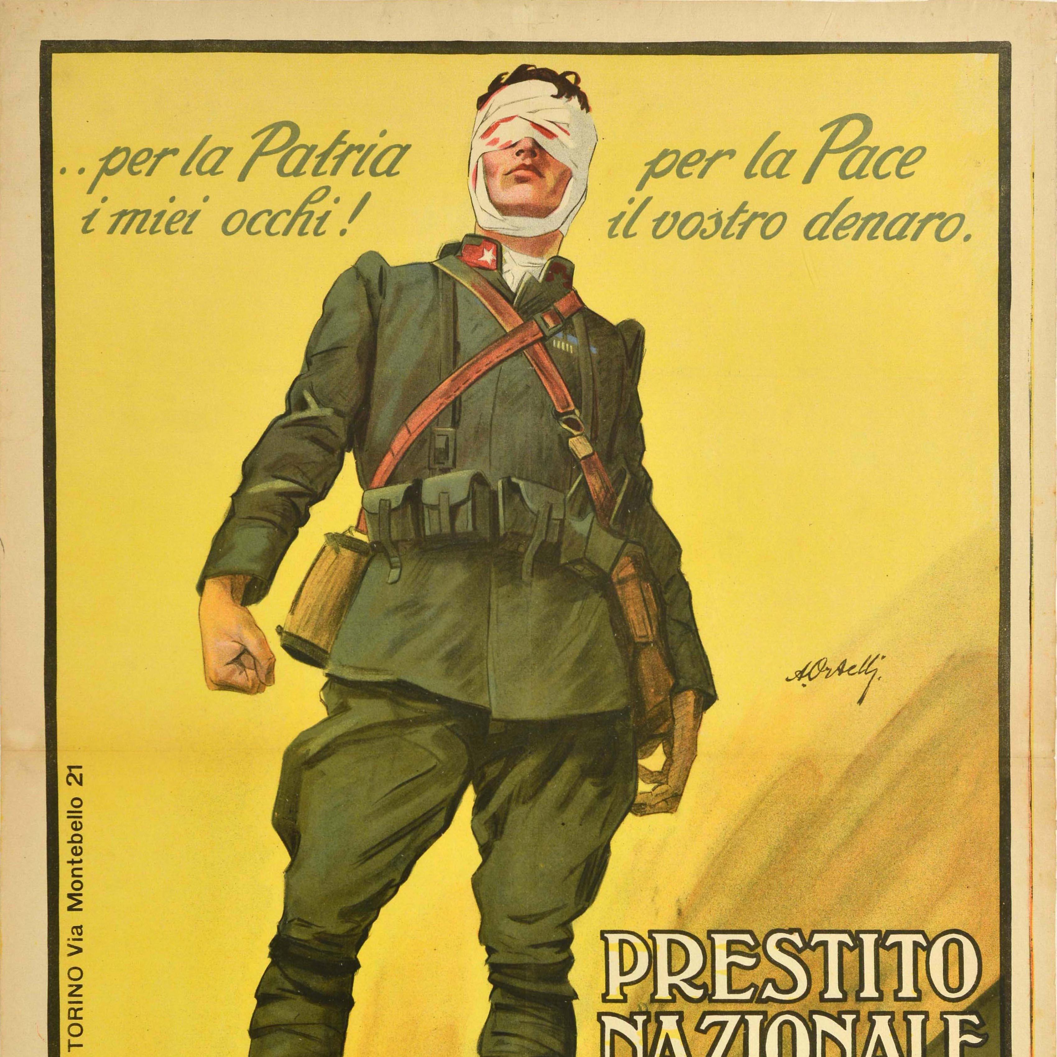 Italian Original Antique War Bond Poster National Loan WWI Prestito Nazionale Italy Pace For Sale