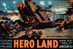 Original Antique War Fundraising Poster Hero Land Military Pageant Tank WWI