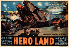 Original Antique War Fundraising Poster Hero Land Military Pageant Tank WWI