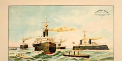 Original Antique War Poster Admiral Cervera Navy Squadron Santiago De Cuba 1898