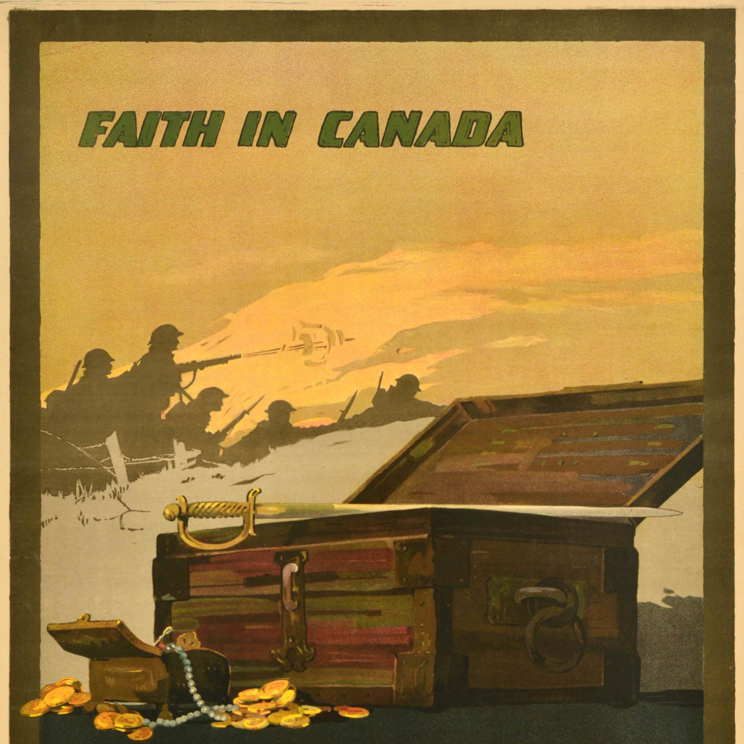 Canadian Original Antique War Poster Faith In Canada Use It All For Victory Bonds WWI For Sale