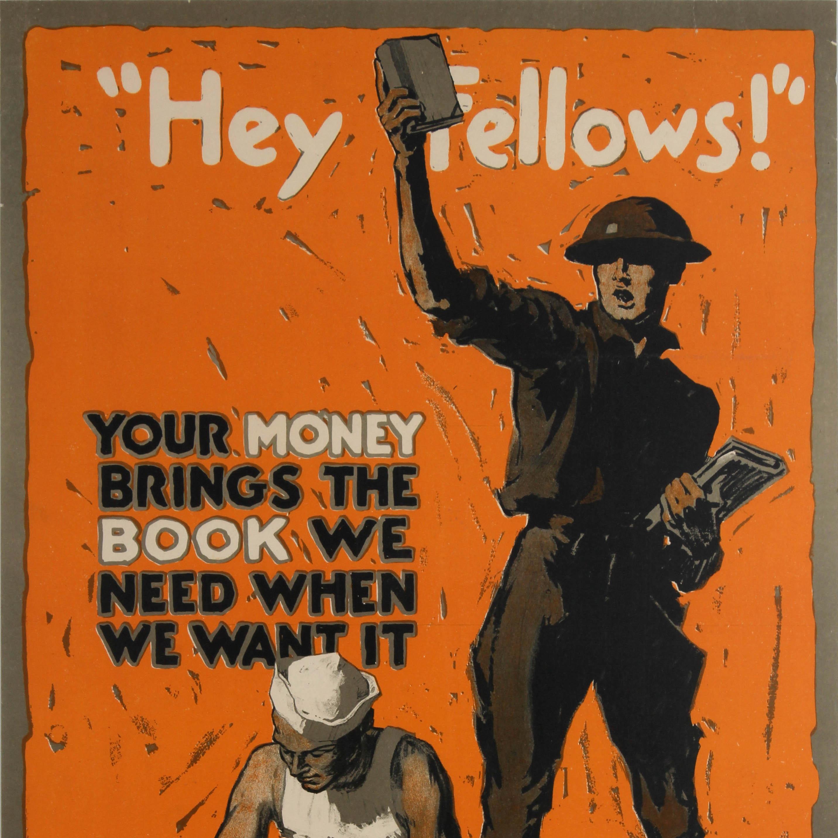 Original Antique War Poster Hey Fellows Books American Library Association WWI In Good Condition For Sale In London, GB