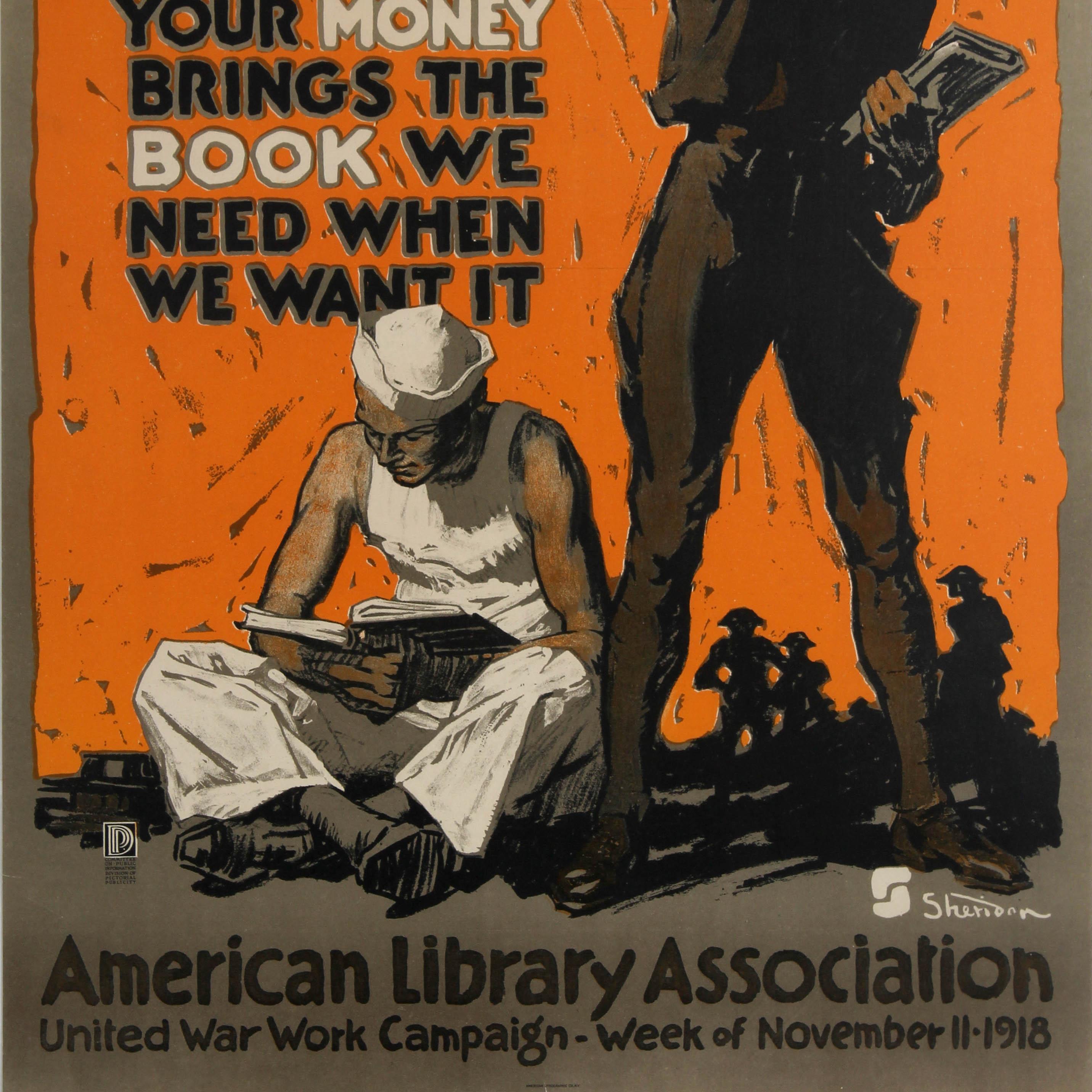 Early 20th Century Original Antique War Poster Hey Fellows Books American Library Association WWI For Sale