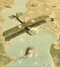 Original Antique War Poster SMS Goeben Gallipoli Dardanelles WWI Seaplane Greece