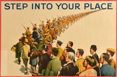 Original Antique War Poster Step Into Your Place WWI Military Recruitment UK
