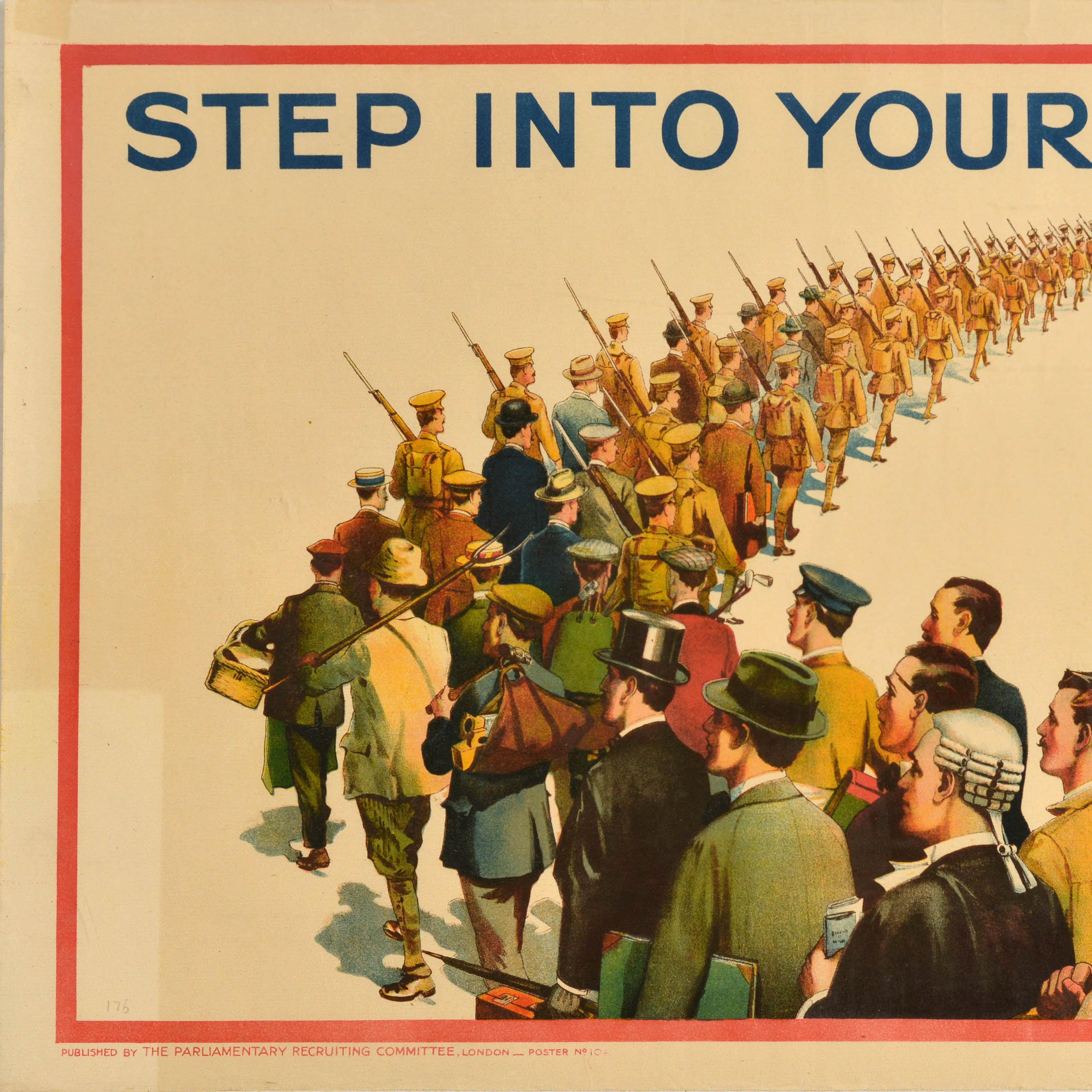 British Original Antique War Poster Step Into Your Place WWI Military Recruitment UK For Sale