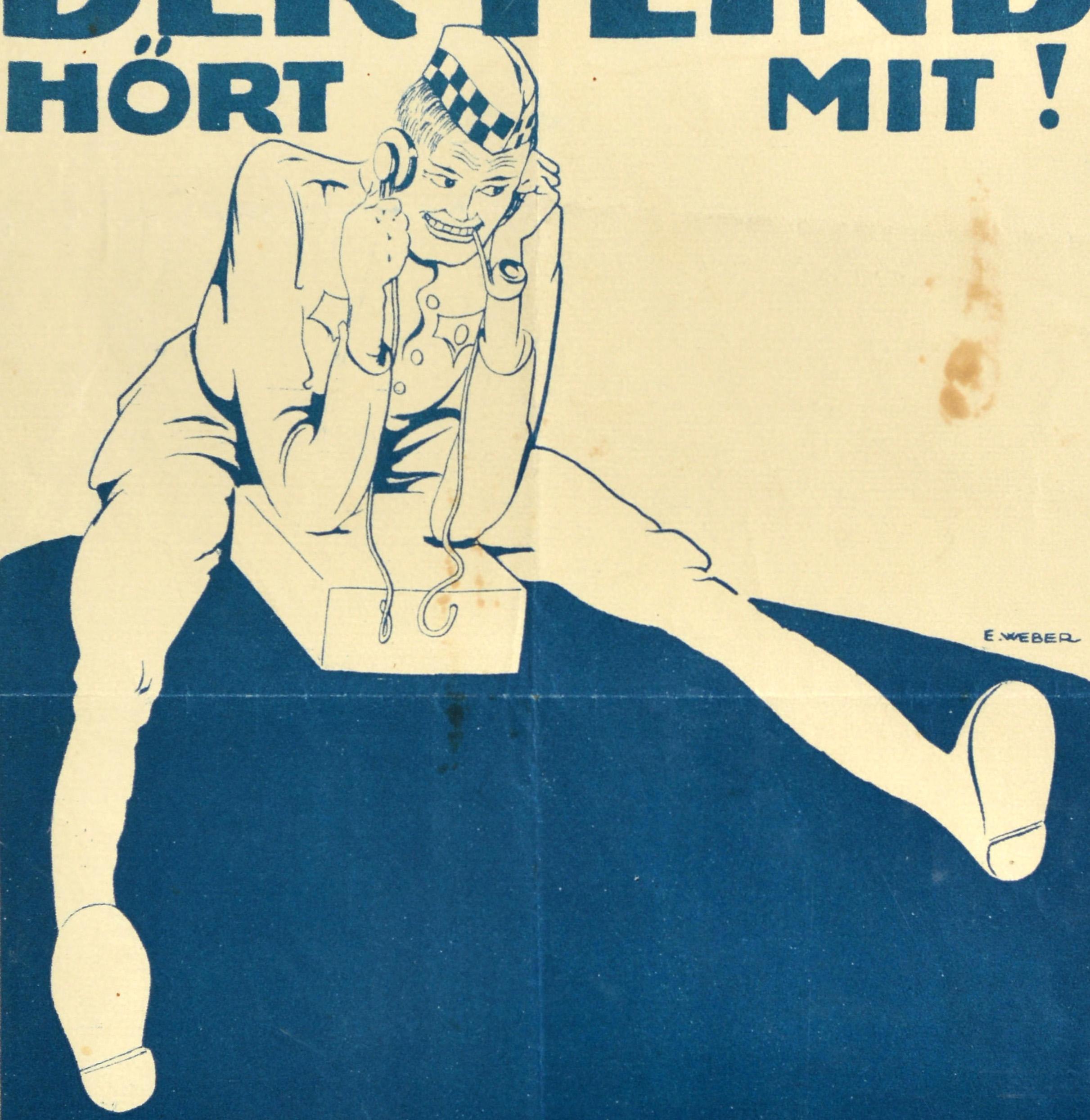 Inizio XX secolo Antico manifesto di propaganda di guerra Nemico in ascolto Telefono attento Prima Guerra Mondiale in vendita