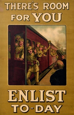 Original Antique War Propaganda Poster Enlist Today There's Room For You WWI UK