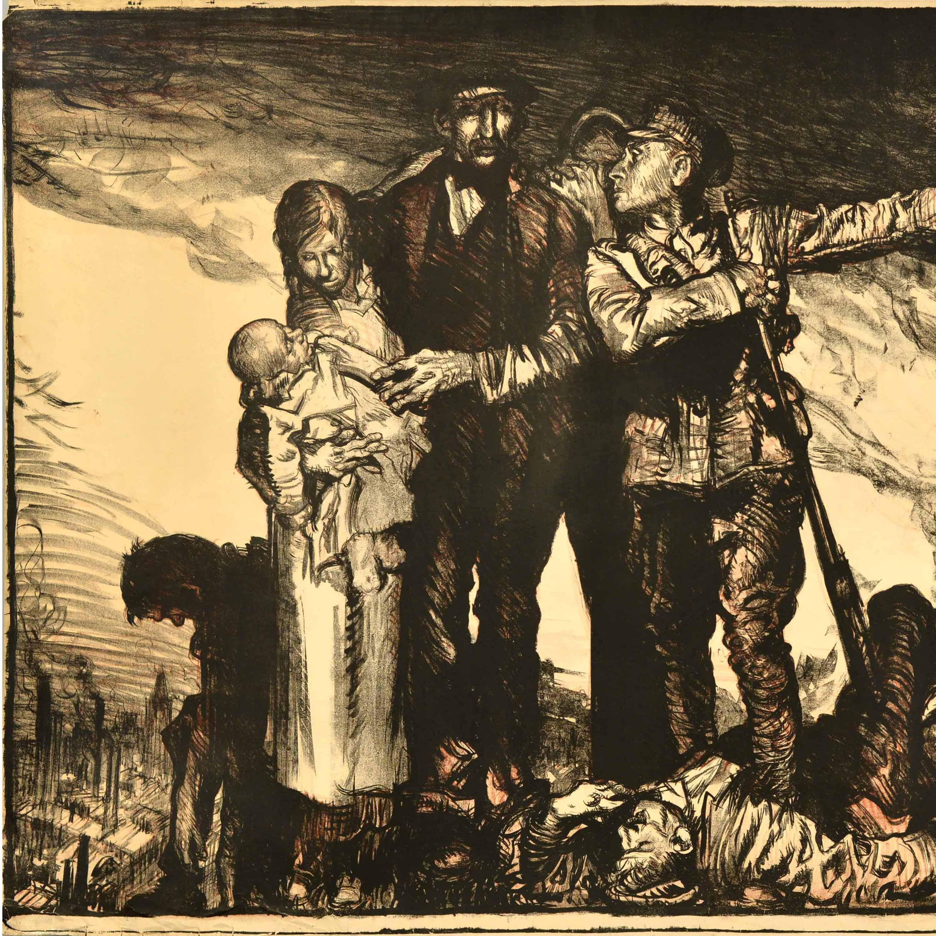 Cartel Antiguo Original de Reclutamiento de Guerra Britains Call To Arms WWI Frank Brangwyn Británico en venta