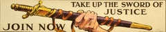 Original Antique War Recruitment Poster Take Up The Sword Of Justice WWI