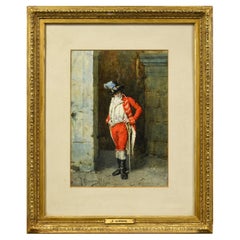 Antique Watercolour Painting of 'the Sentinel' by Italian Painter Gustavo Simoni