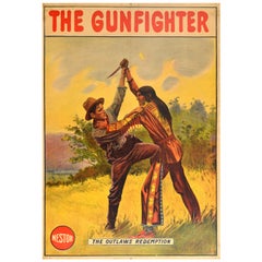Original Antique Wild Western Film Poster The Gunfighter The Outlaws Redemption