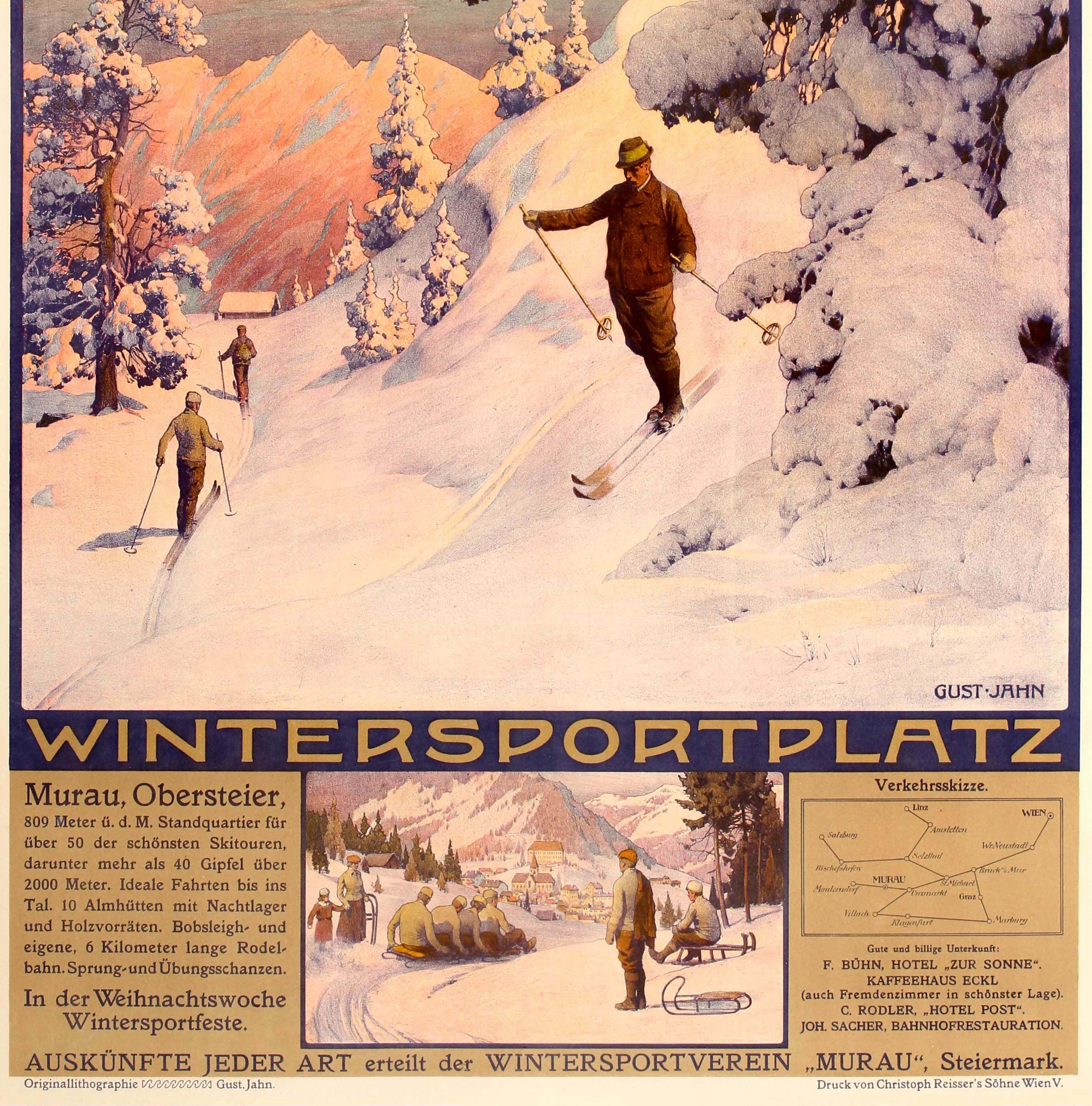 Autrichien Affiche originale et ancienne de sport d'hiver et de ski:: Chemin de fer Murtal Bahn:: Murau:: Autriche en vente