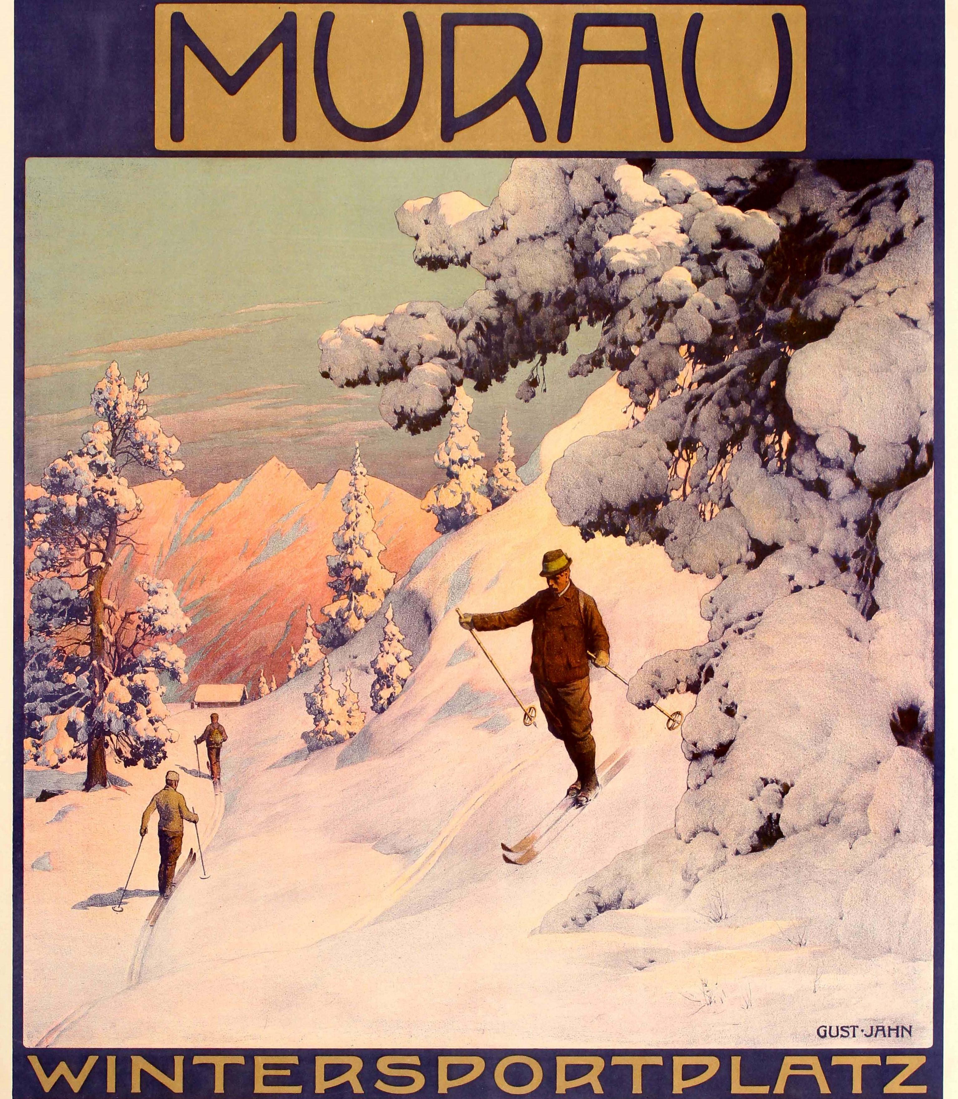 Austrian Original Antique Winter Sport & Skiing Poster Murtal Bahn Railway Murau Austria For Sale