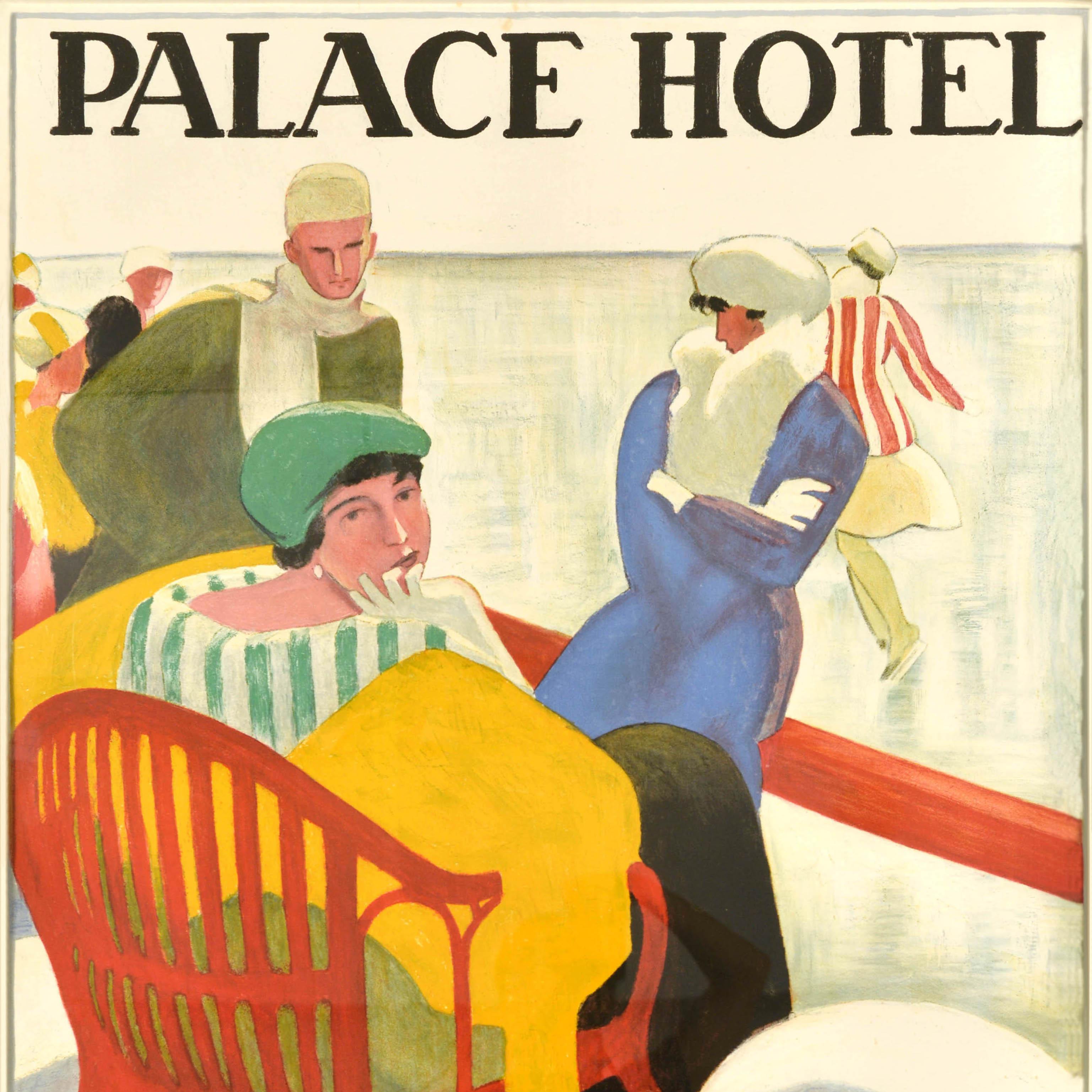 Original Antikes Winter-Reiseplakat, Palace Hotel St Moritz, Schweiz, Schweiz (Art déco) im Angebot