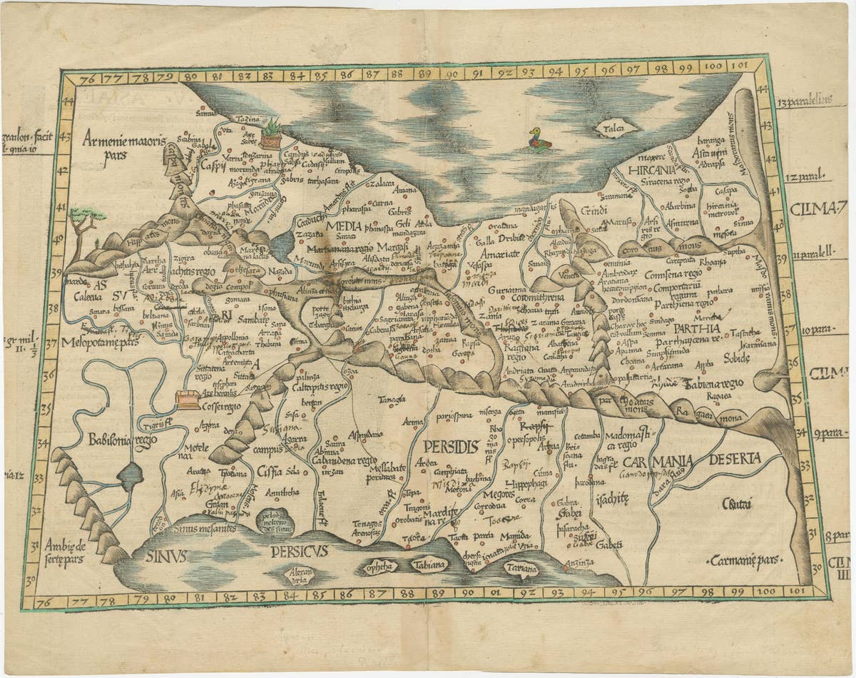 Original Antique Woodcut Map of Persia