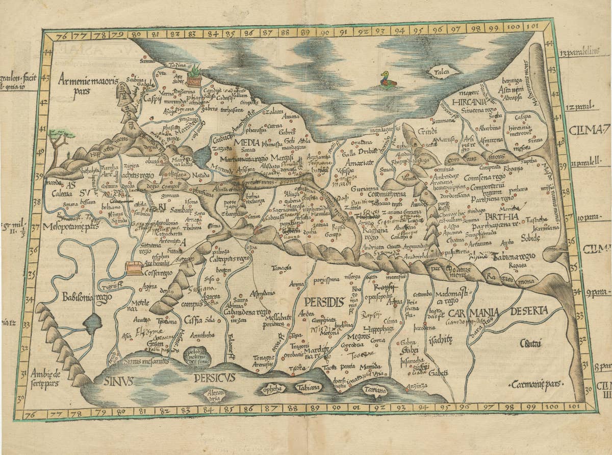 Original Antique Woodcut Map of Persia