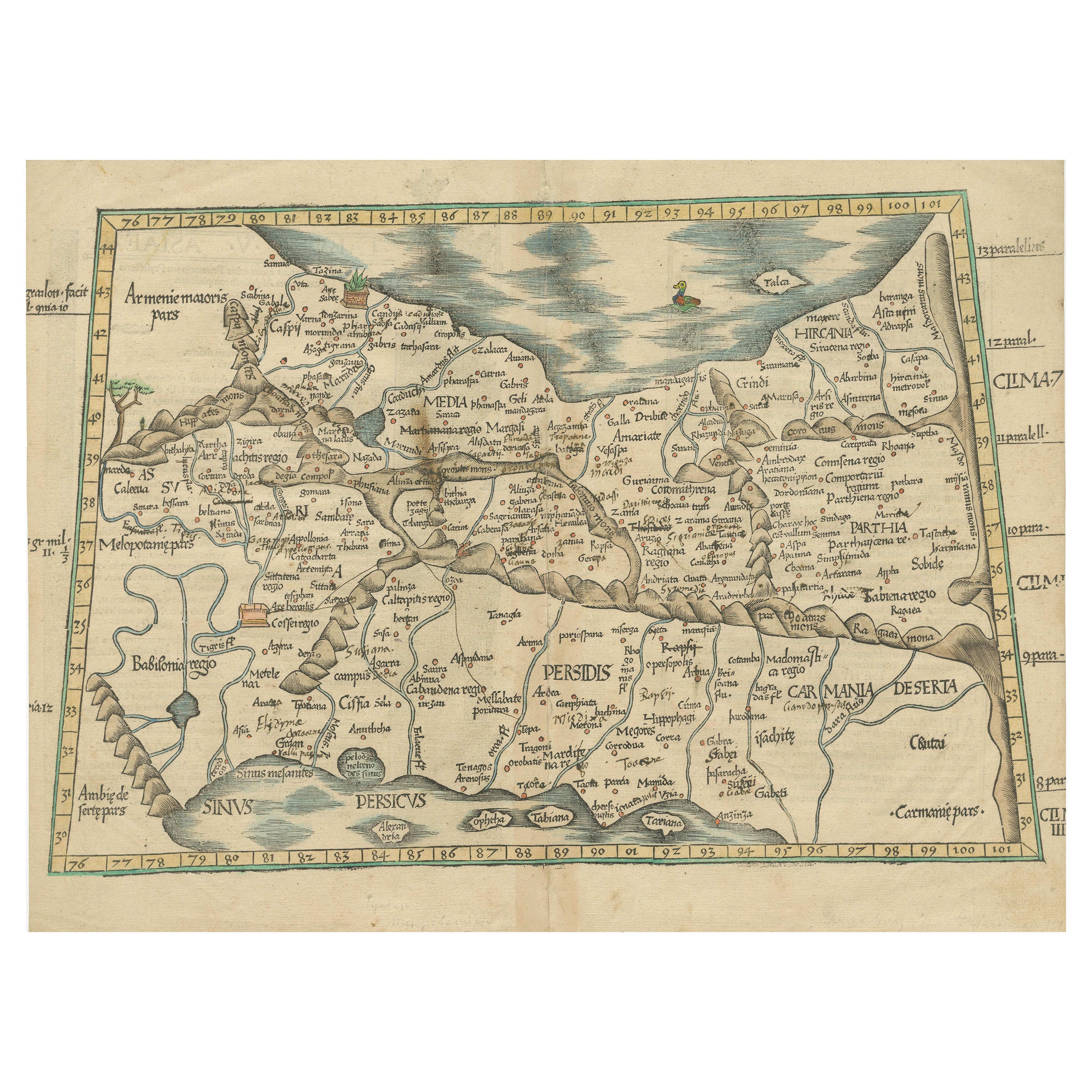 Mapa xilográfico antiguo original de Persia