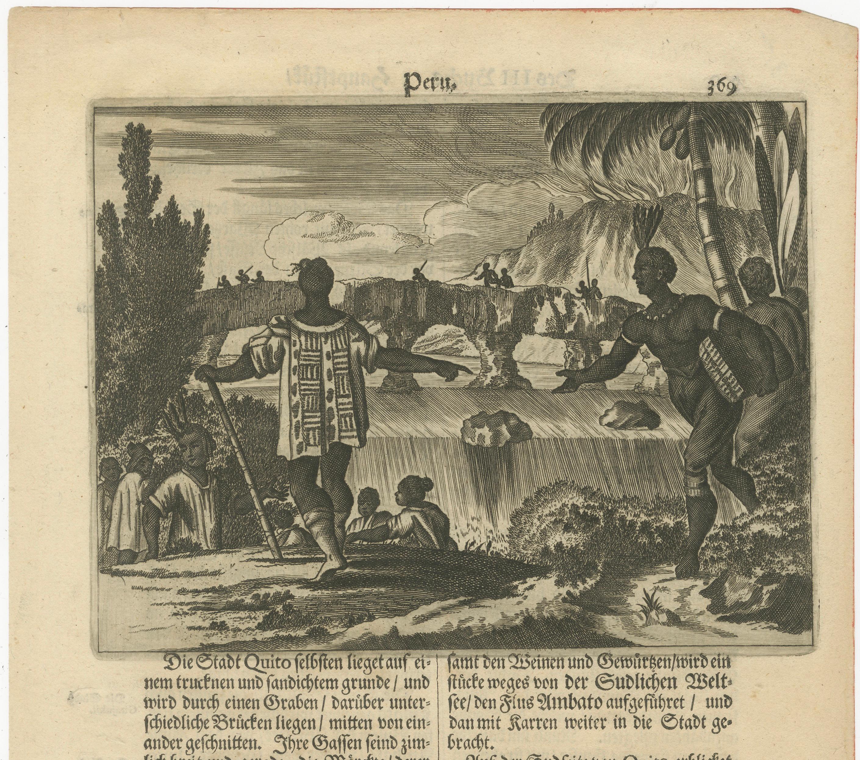 Original Antique Woodcut of Peru and Quito from Gottfried's America, c.1655