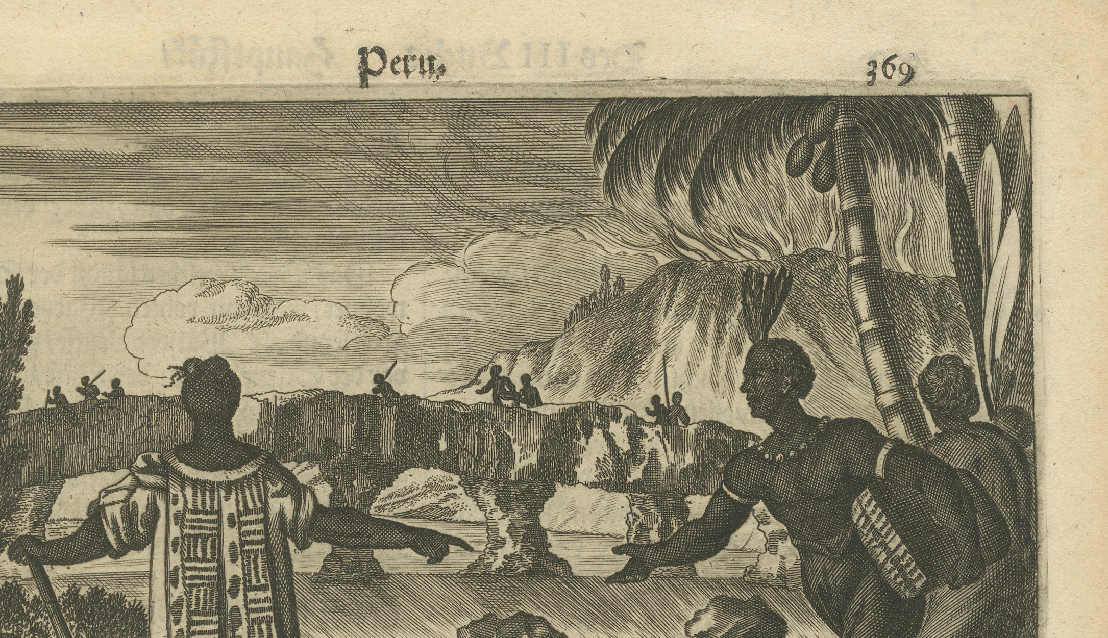 Original Antique Woodcut of Peru and Quito from Gottfried's America, c.1655