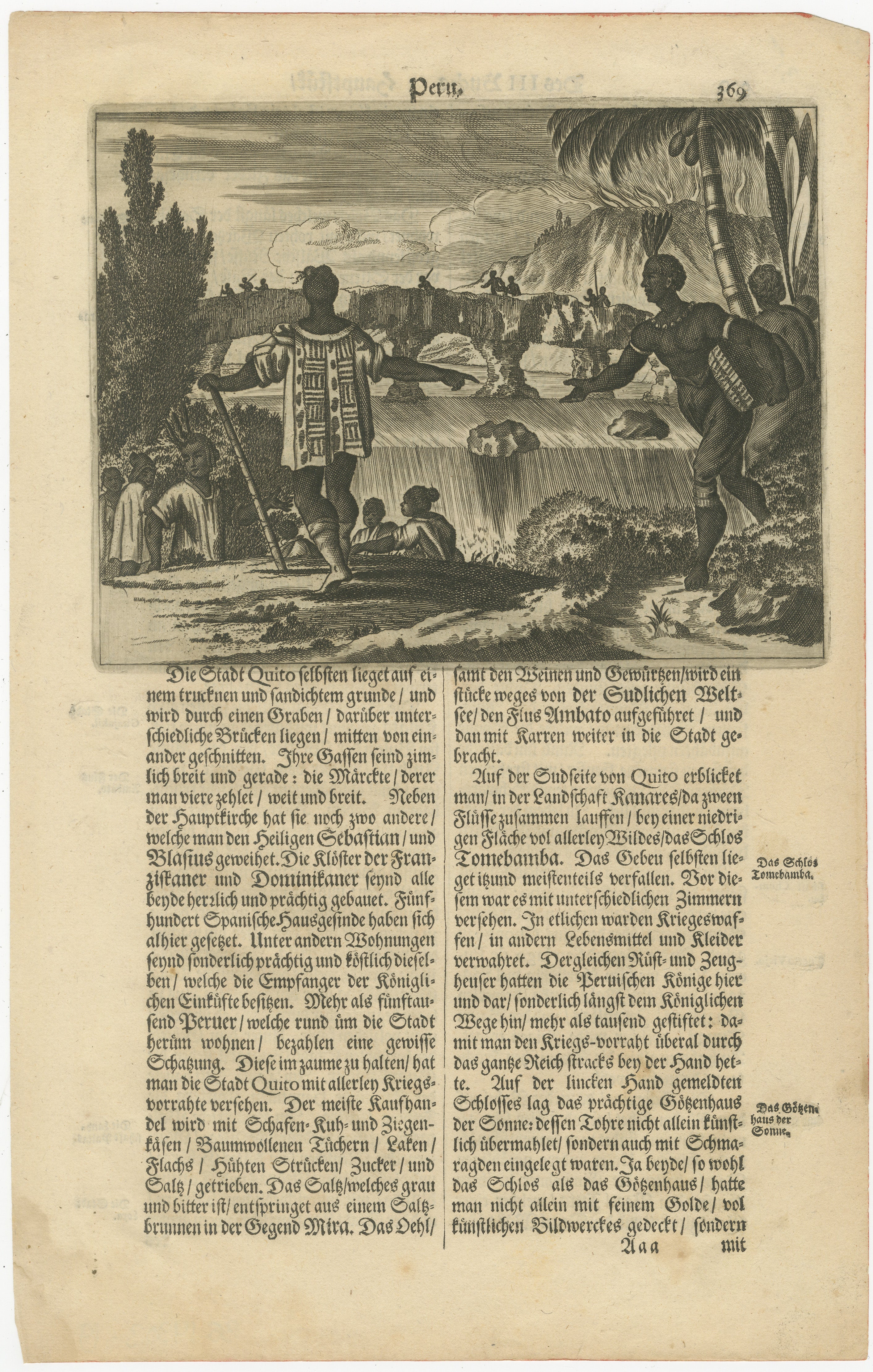 Original Antique Woodcut of Peru and Quito from Gottfried's America, c.1655
