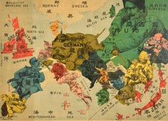 Original Antique World War One Humoros Wap Map Of The World WWI Japan Caricature