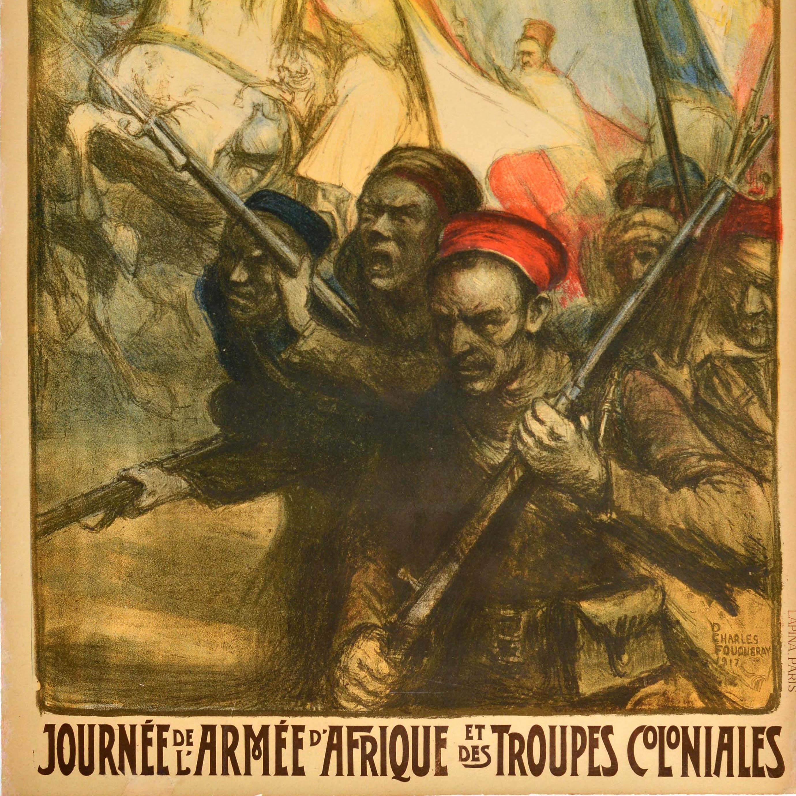 Original Antique World War One Poster African Army Colonial Troops Day WWI In Good Condition For Sale In London, GB