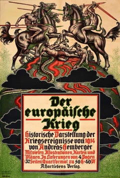 Original Antique World War One Poster European War Der Europaische Krieg WWI