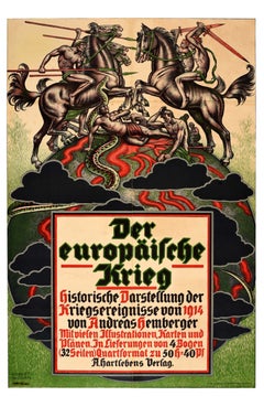 Original Antique World War One Poster European War Der Europaische Krieg WWI
