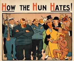 Original Antique World War One Poster How The Hun Hates WWI Fishermen
