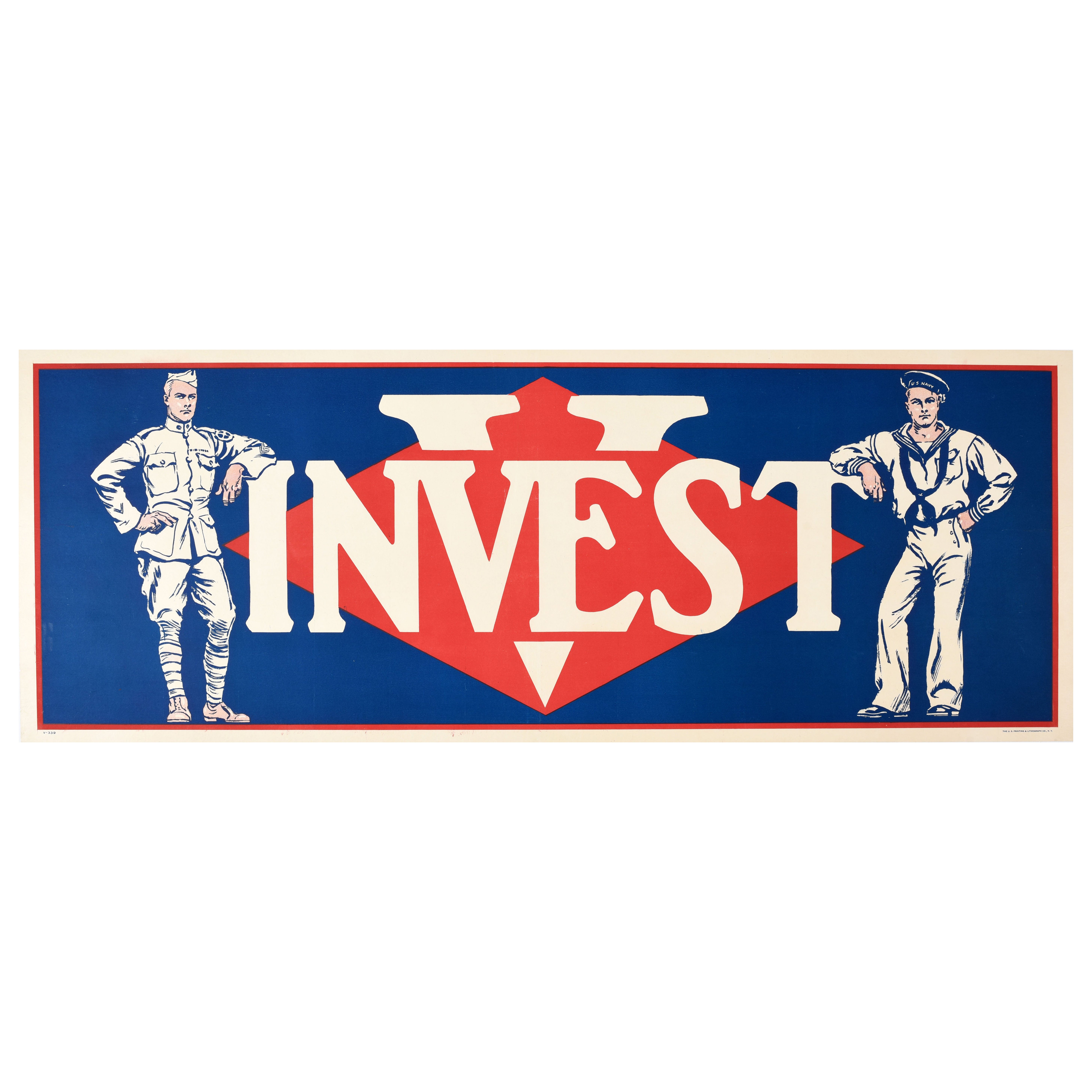 Cartel original antiguo de la Primera Guerra Mundial Invest V Victory WWI USA en venta
