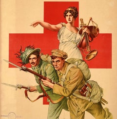 Original Antique World War One Poster Italian Red Cross Italy Day WWI Charity