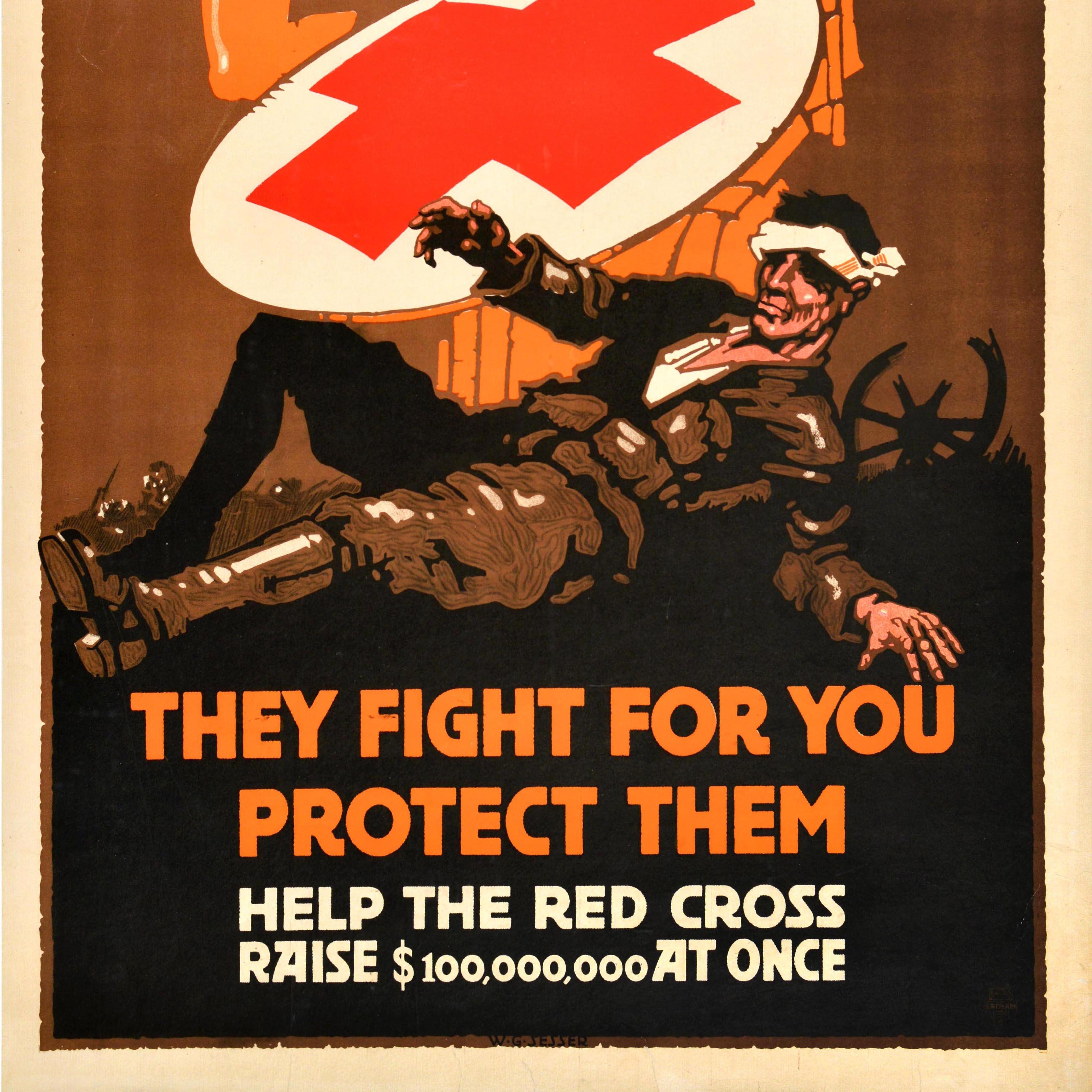 Original Antique World War One Poster They Fight For You Red Cross WWI USA In Good Condition For Sale In London, GB